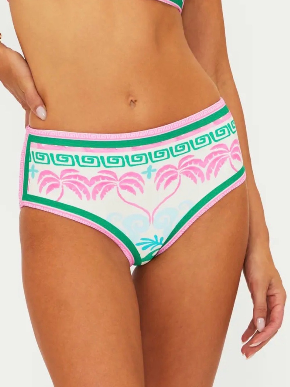 Beach Riot Pink, tropical Palm Marcella bottom, high-waist, Large